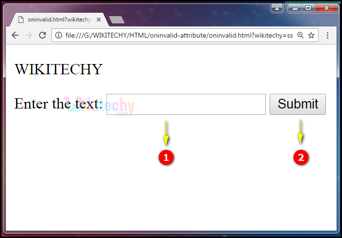 oninvalid Attribute Tag Output