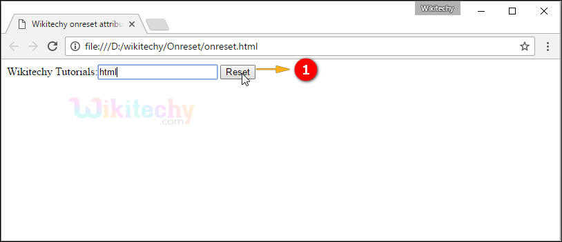onreset Attribute Tag Output