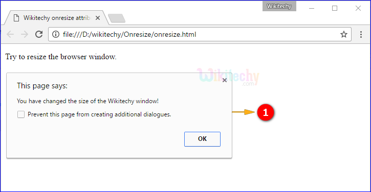 onresize Attribute Tag Output