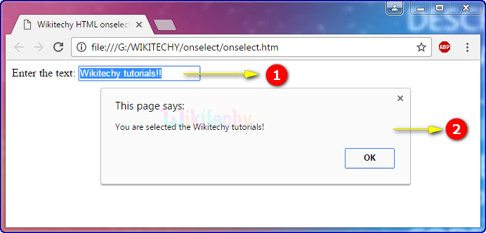 onselect Attribute Tag Output