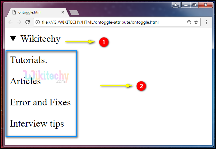 ontoggle Attribute Output