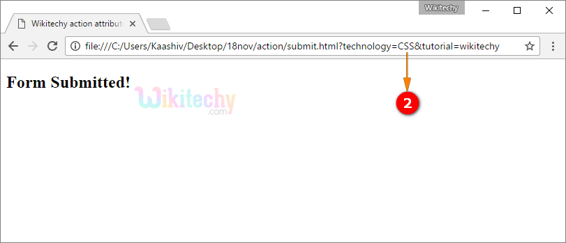 action Attribute Output1 submitted values displayed