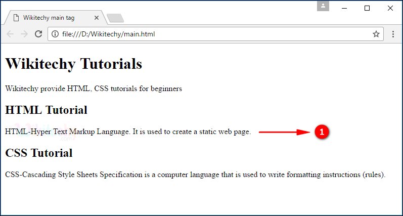 <main> Tag Output
