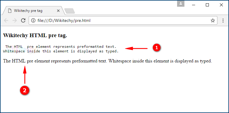 Preformatted Text <pre> Tag Output