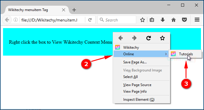 output for context menu sub menu menuitem tag