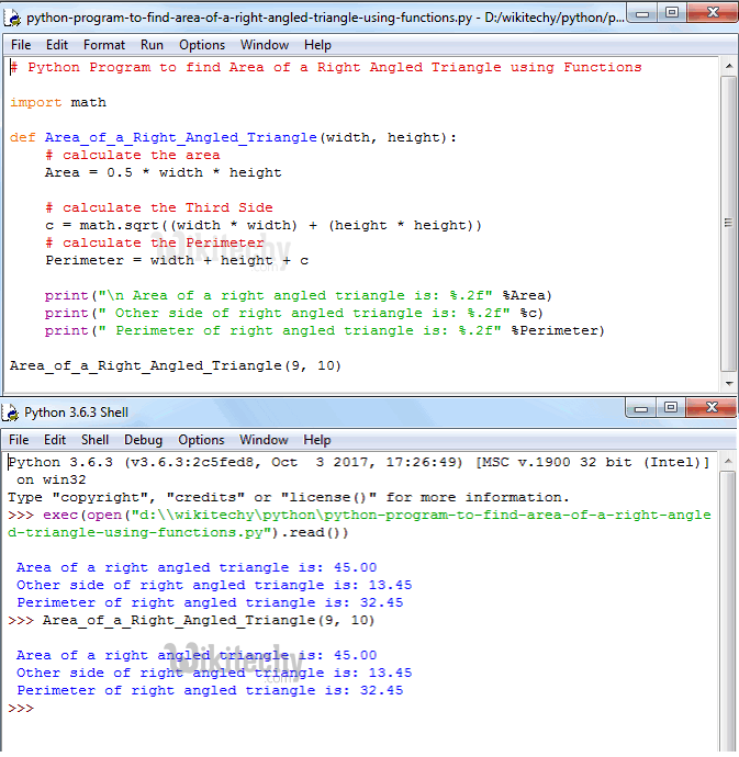  Python Program to find Area of a Right Angled Triangle using functions