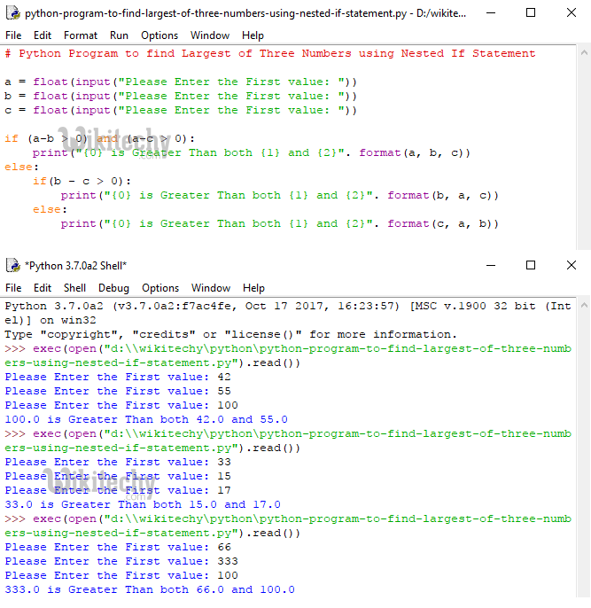  Python Program to find Largest of Three numbers using Elif Statement