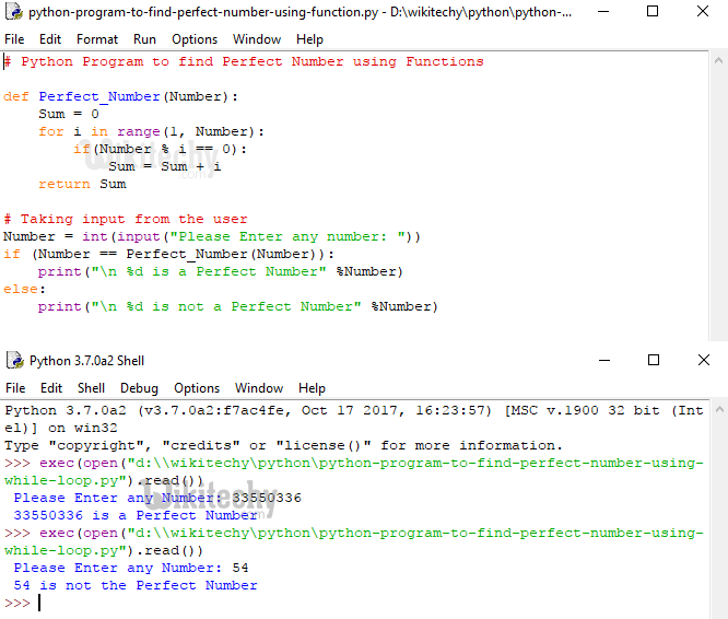  Python Program to find Perfect Number using Function