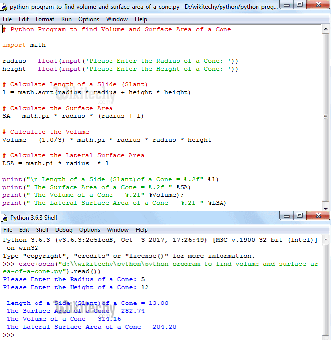  Python Program to find Volume and Surface Area of a Cone