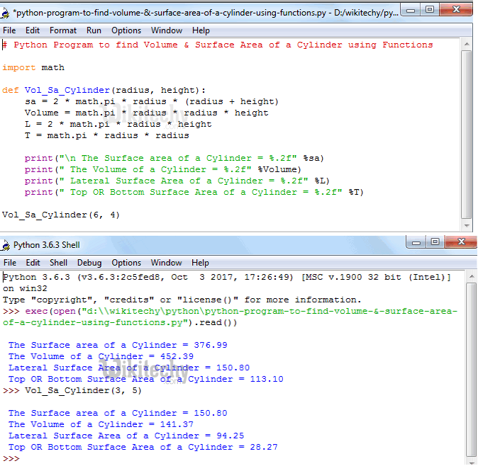  Python Program to find Volume & Surface Area of a Cylinder using functions
